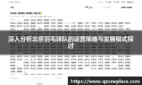 深入分析北京羽毛球队的运营策略与发展模式探讨